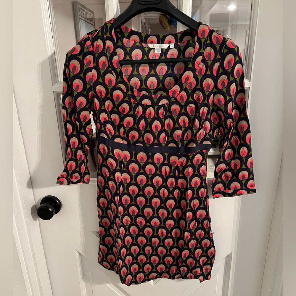 Boden Empire‎ Waist Multicolor Retro Y2K 3/4 Sleeve Tunic Top Size 6